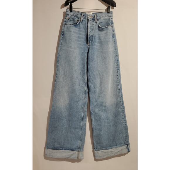 Agolde Dame High Rise Button Fly Wide Leg Light Wash Jeans Size 24 Baggy Skater - Picture 1 of 12